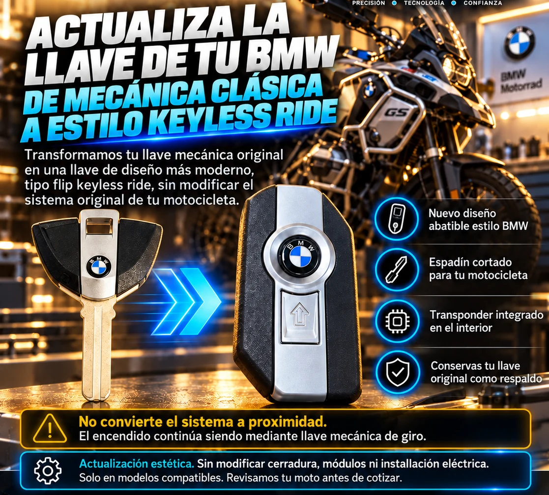 Actualización estética de llave BMW mecánica a diseño tipo flip estilo Keyless Ride